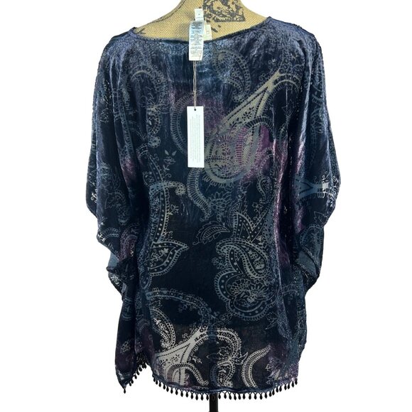 Velvet Burnout Poncho Top S/M OS NWT Navy Purple Semi-sheer Fairy Whimsy Witchy - Picture 3 of 7